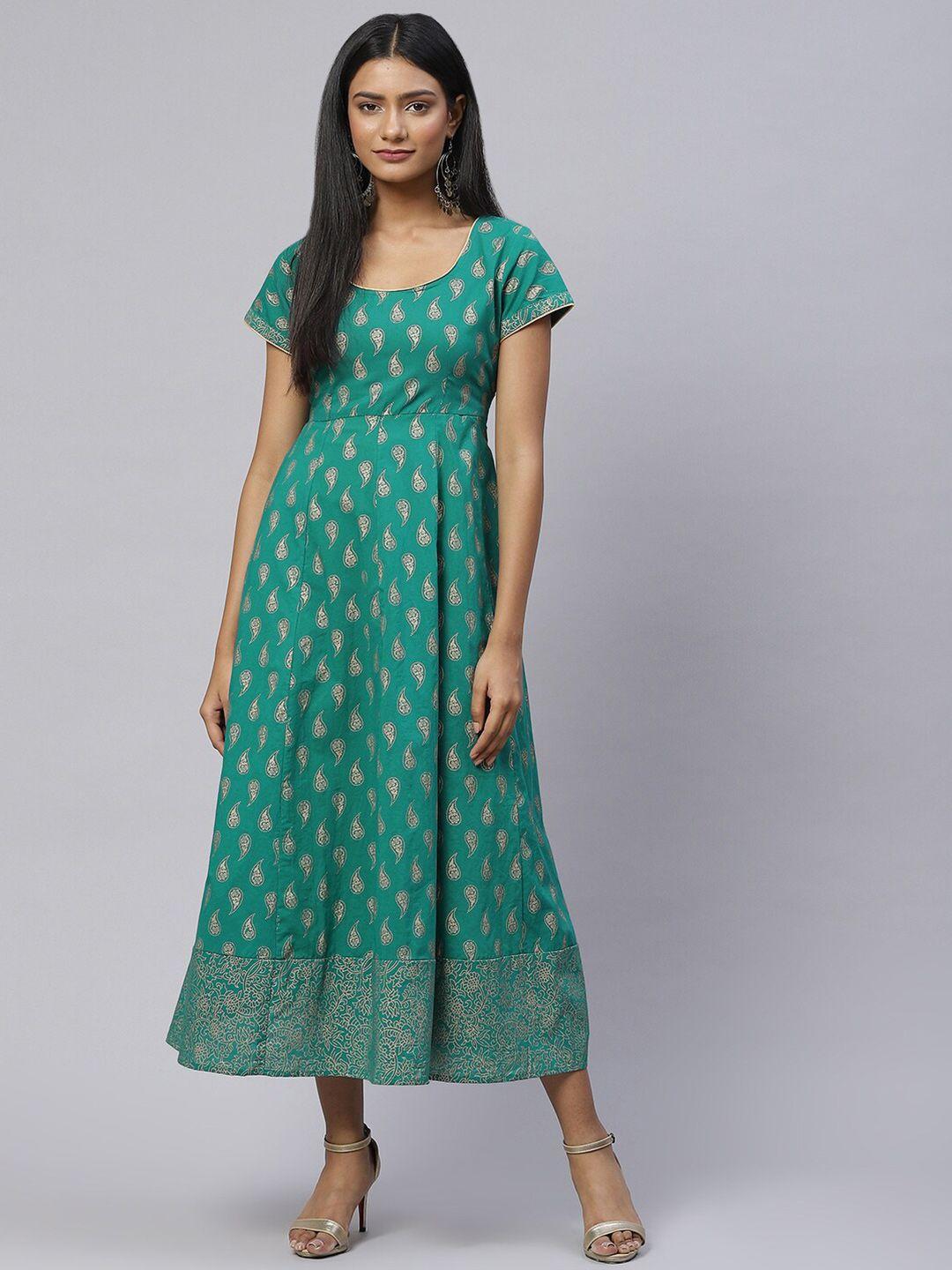 iridaa jaipur green ethnic motifs a-line midi dress