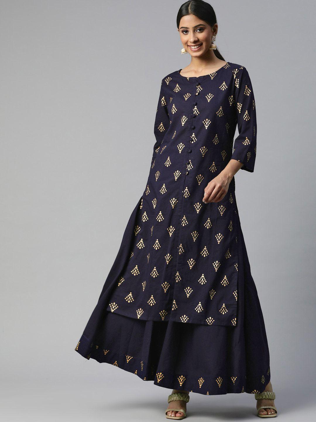 iridaa jaipur women black ethnic motifs empire pure cotton kurti with skirt