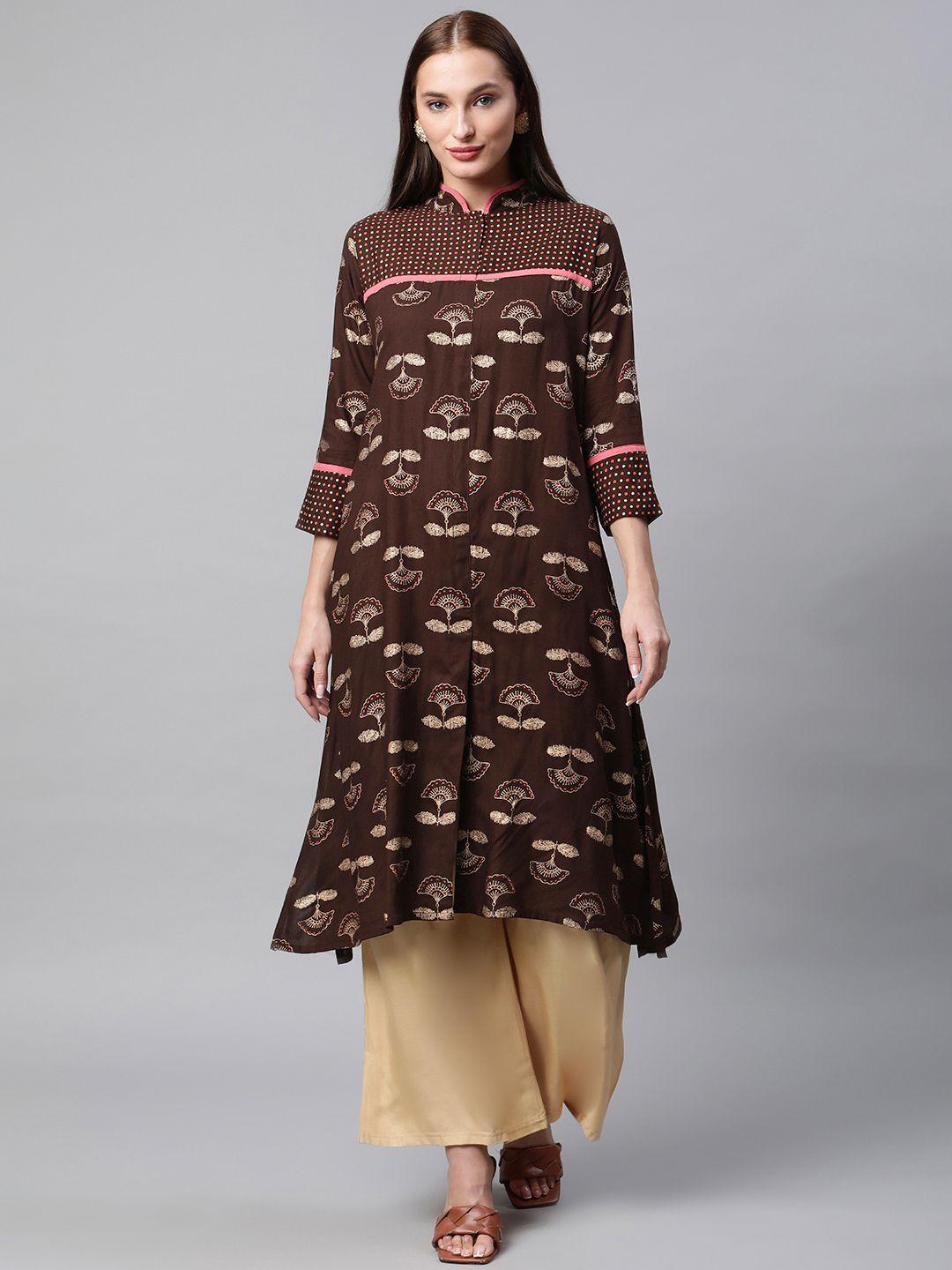 iridaa jaipur women brown ethnic motifs printed kurta