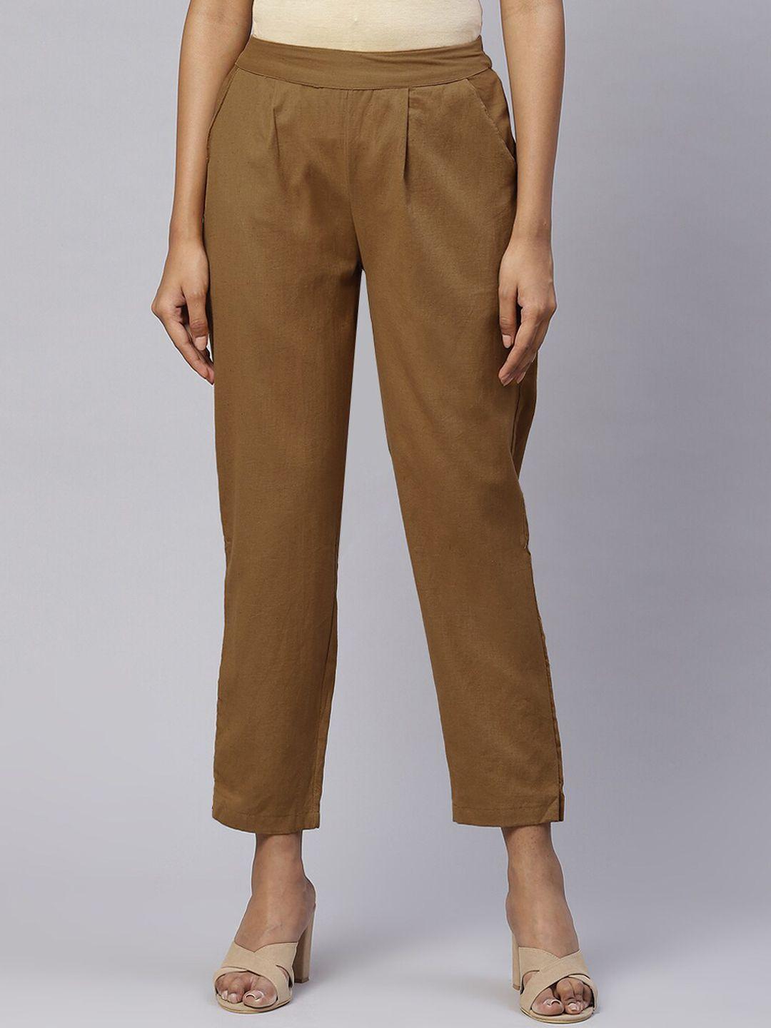 iridaa jaipur women brown pleated trousers