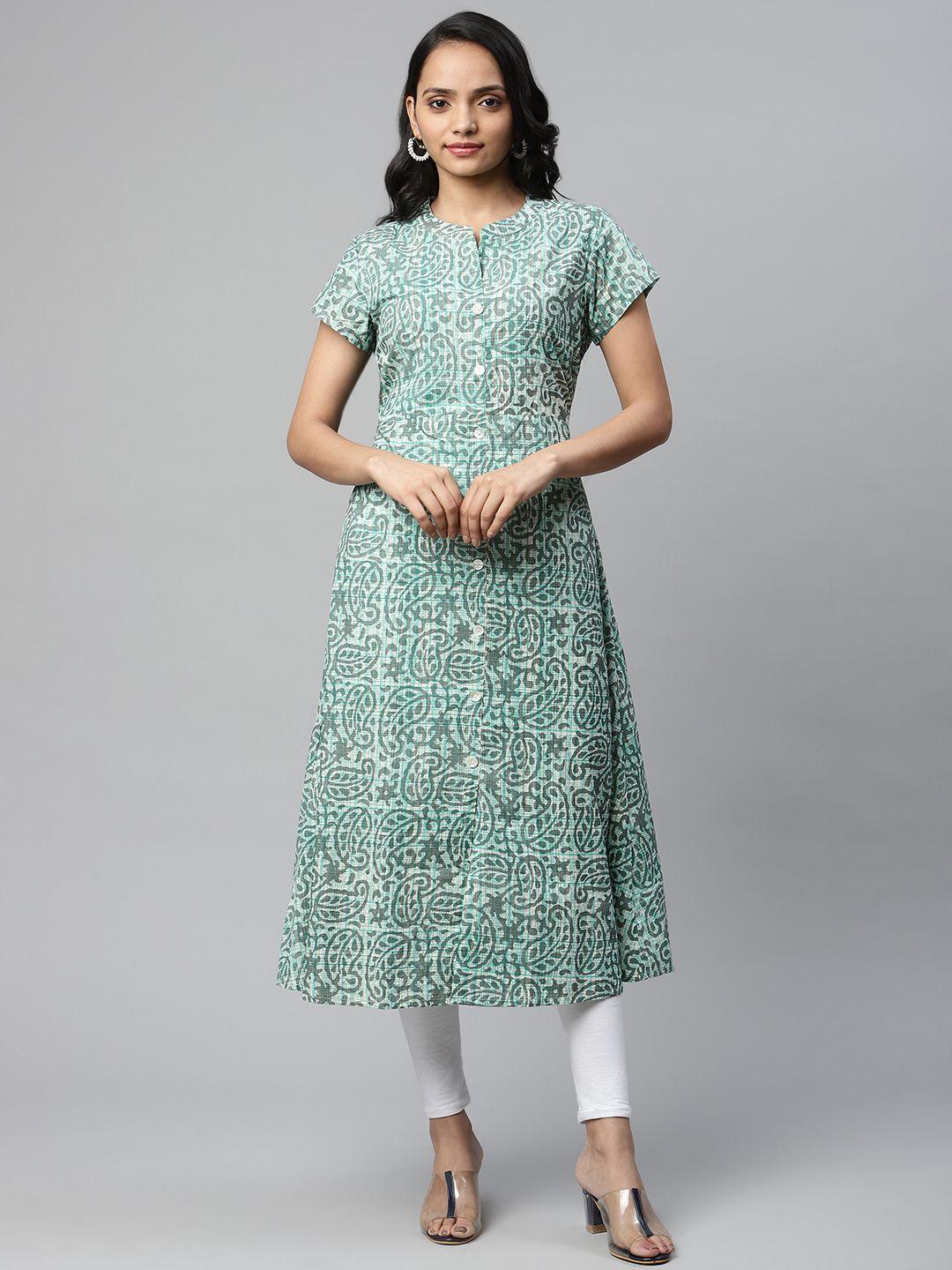 iridaa jaipur women green paisley printed kurta