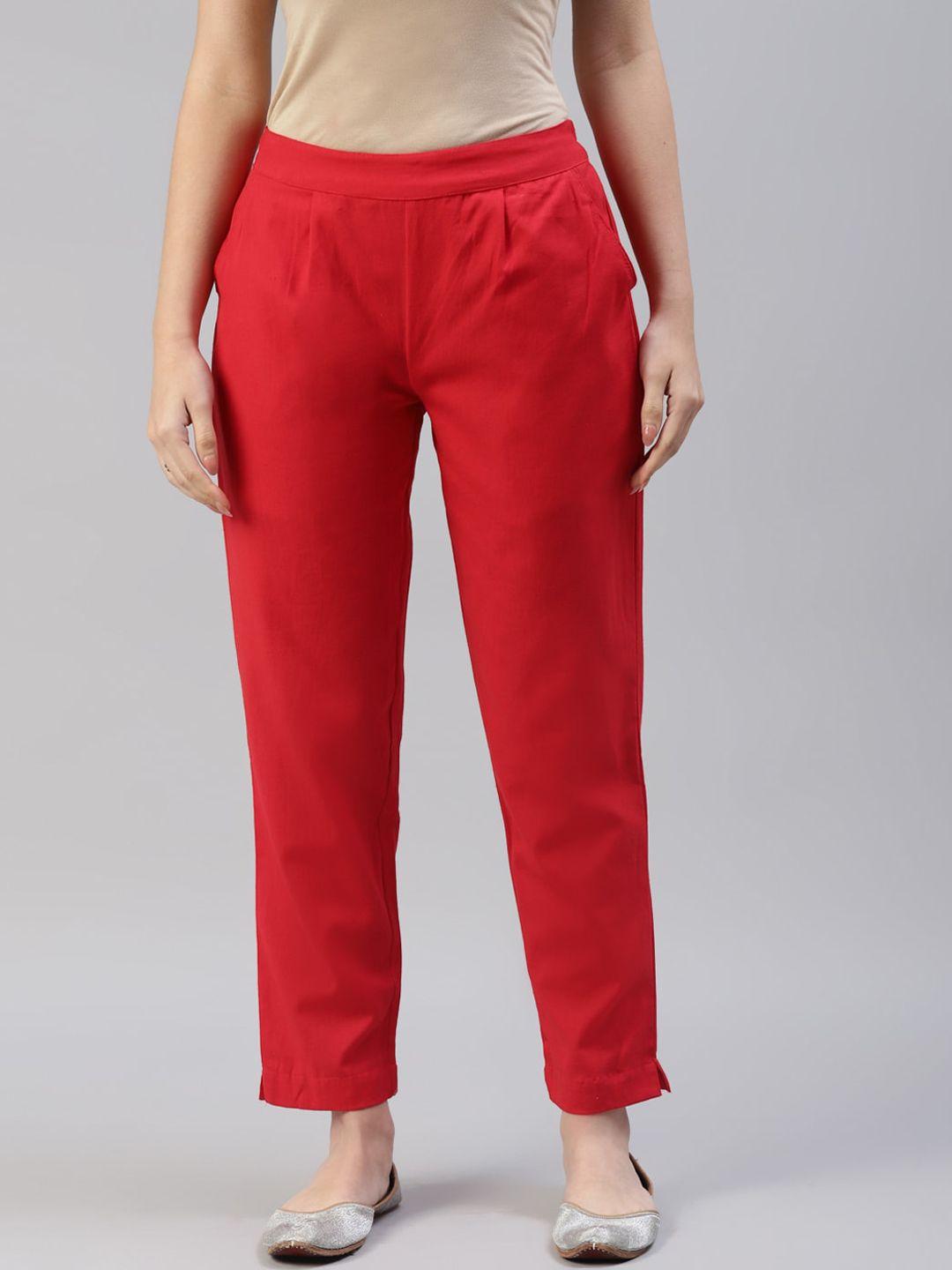 iridaa jaipur women red straight trousers