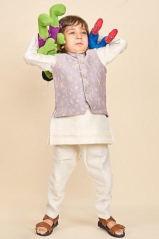 iris purple handloom silk chanderi zari embroidered nehru jacket set for boys