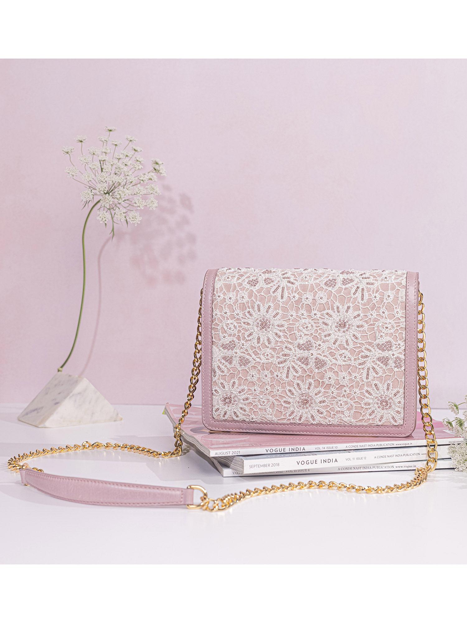iris lace lilac leather sling bag