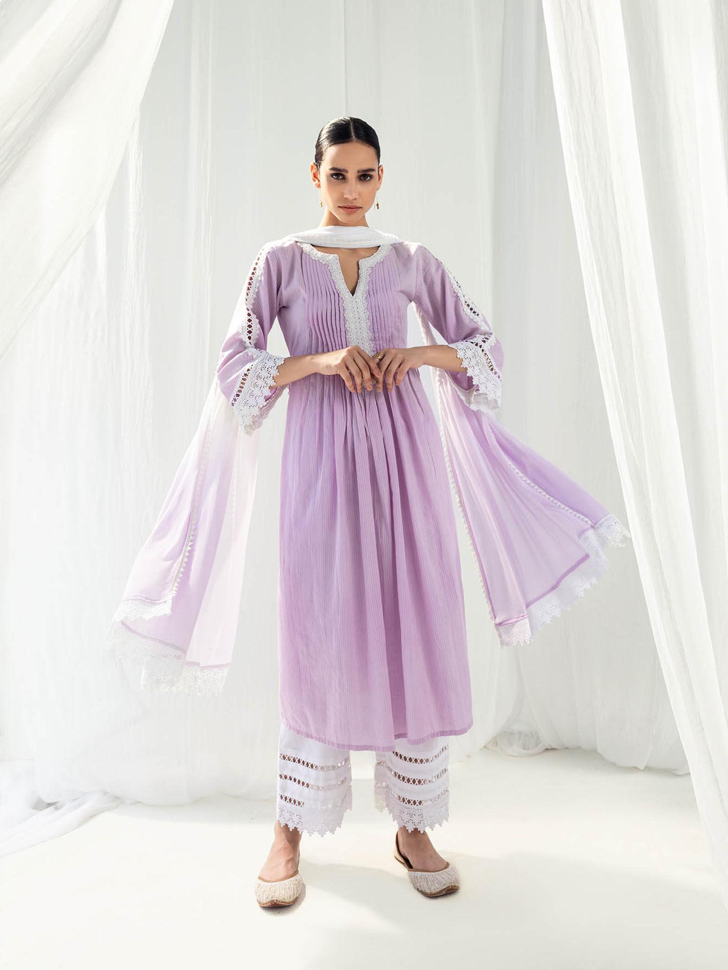 iris lavender kurta and pant with dupatta (set of 3)