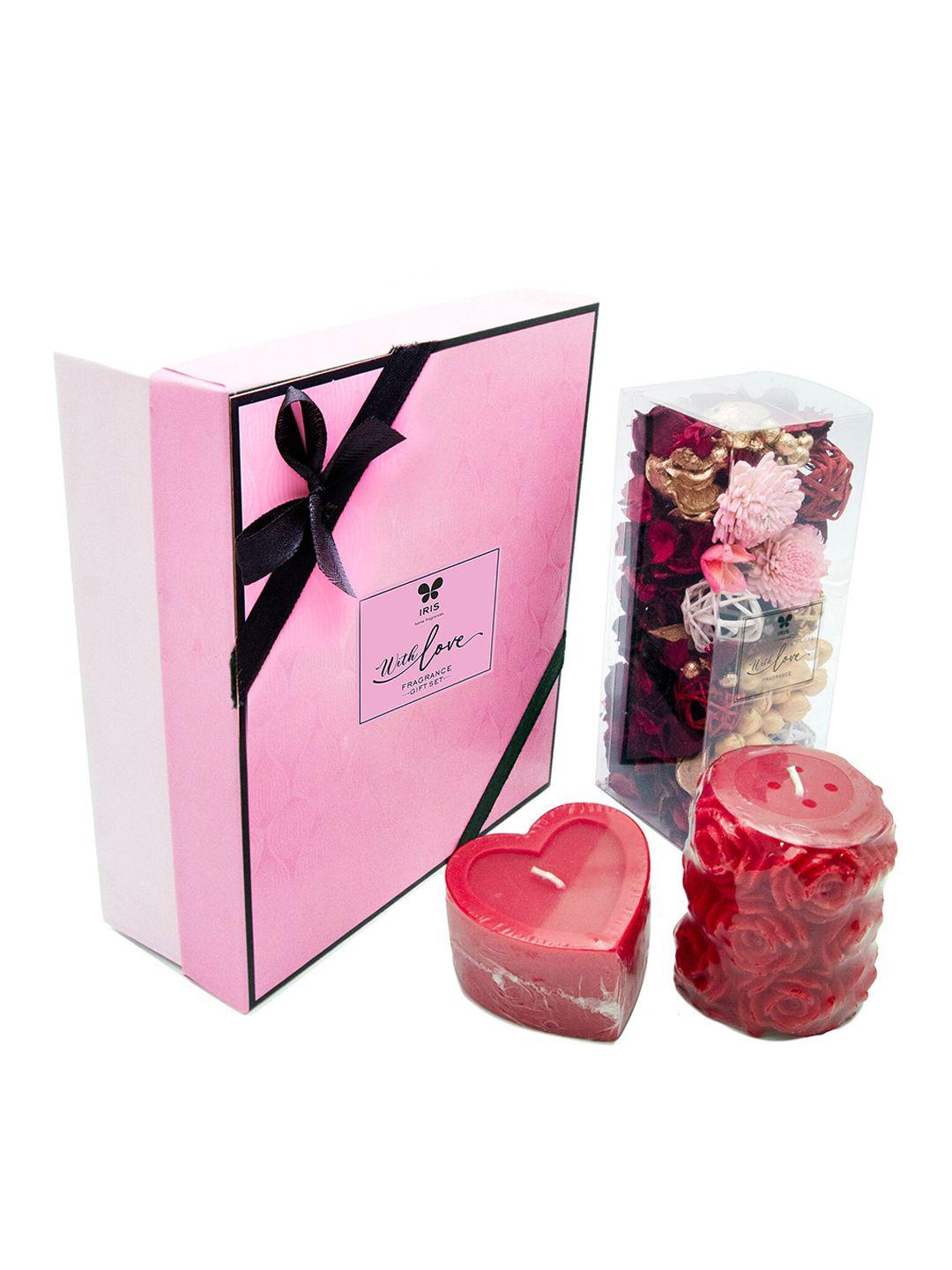 iris pink candles and potpourri fragrance gift set