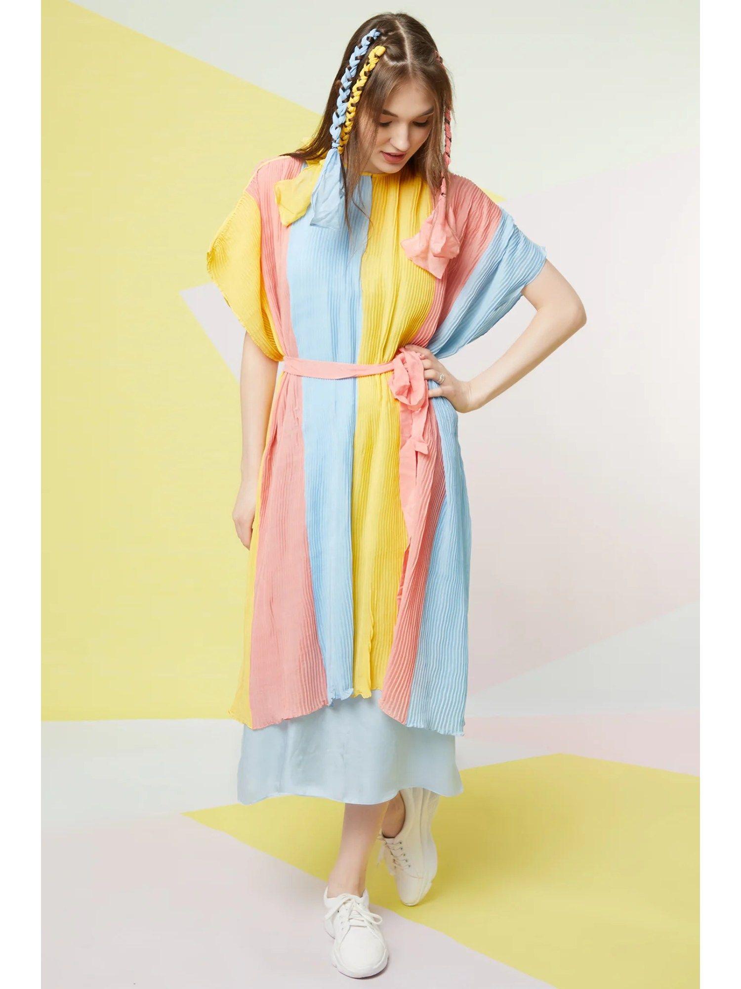 irish yellow pleated kaftan dress (set of 2)