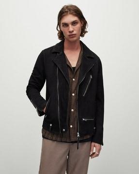 iro leather regular fit biker jacket with zipper pockets
