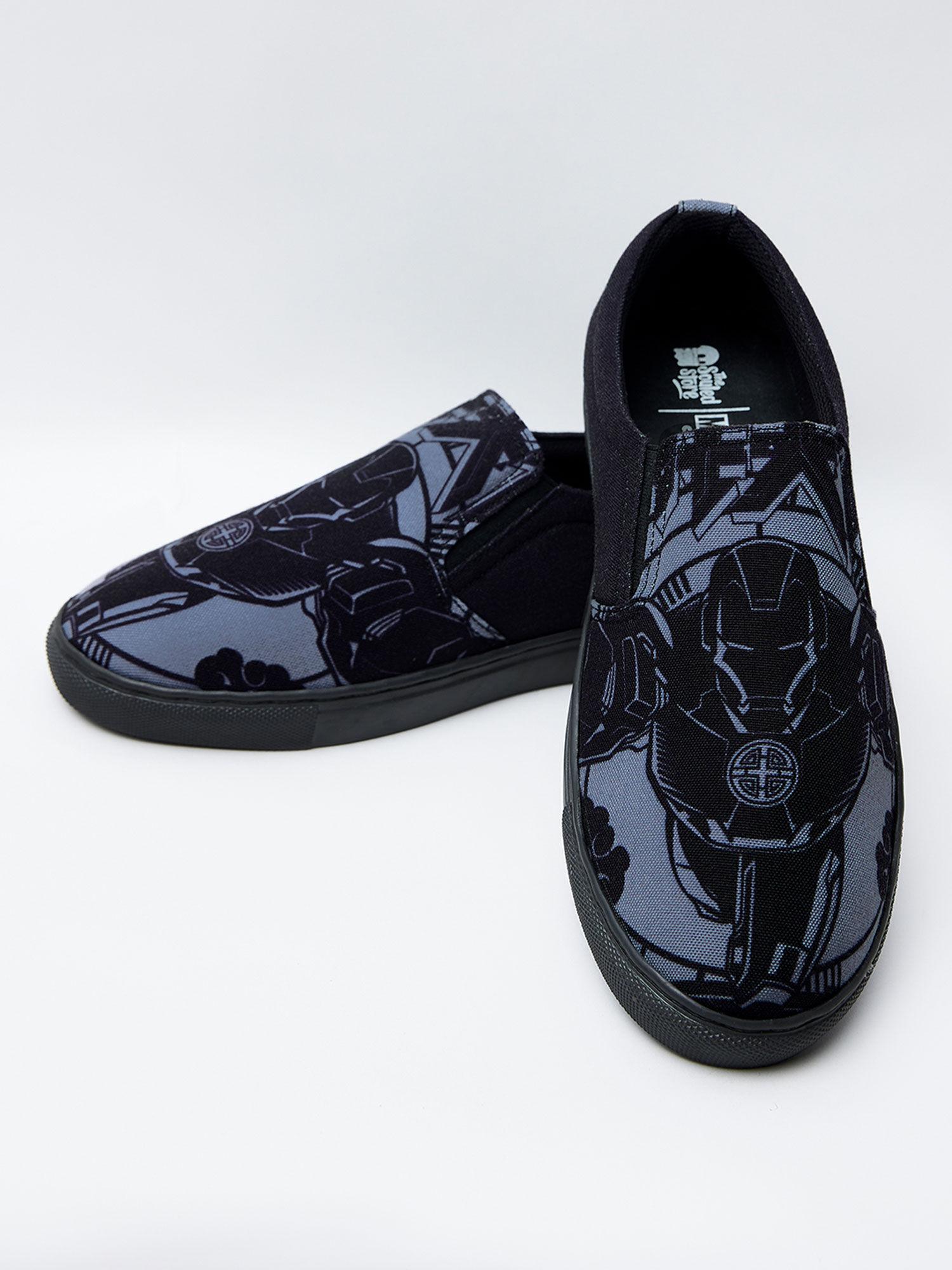 iron man: suit up black color printed men casual shoes