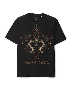 iron man print loose fit crew-neck t-shirt