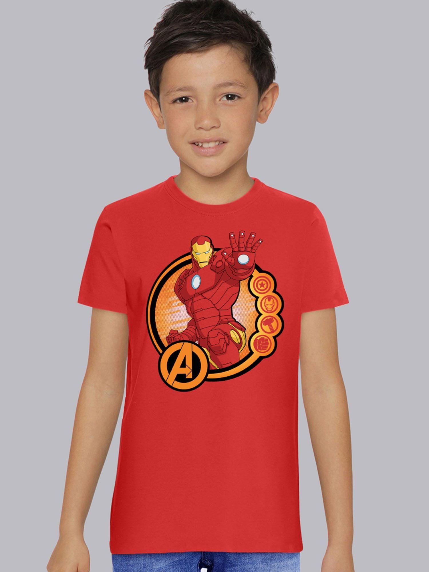 iron man regular fit crew neck bright red t-shirt for boys