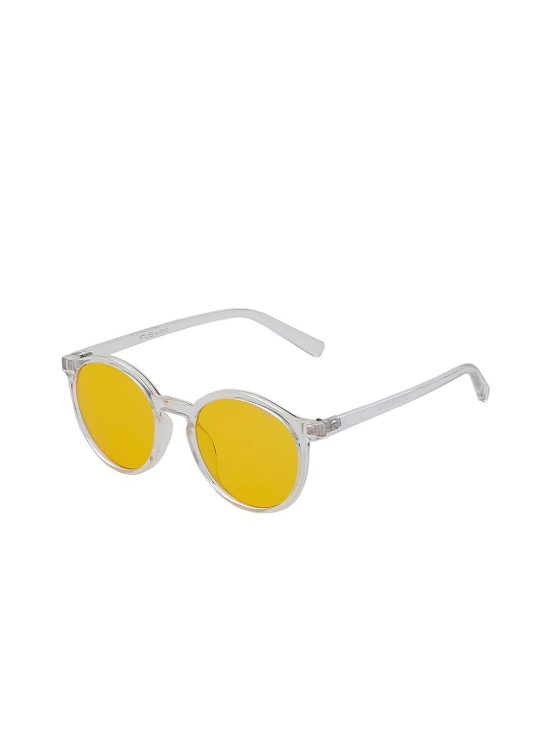 irus by idee men yellow lens & white round sunglasses with uv protected lens irs1226c3sg