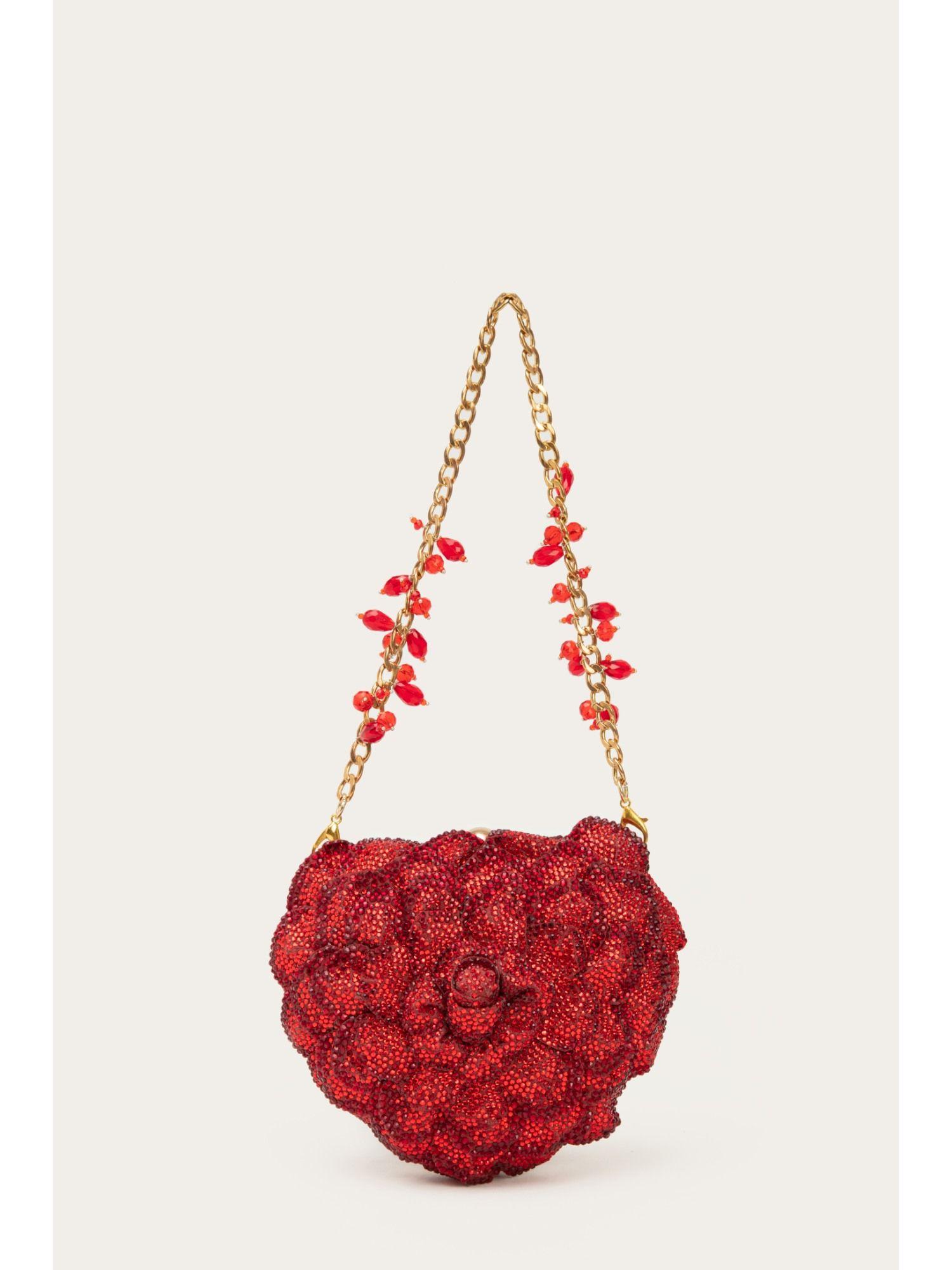 isa crysta red embellished clutch