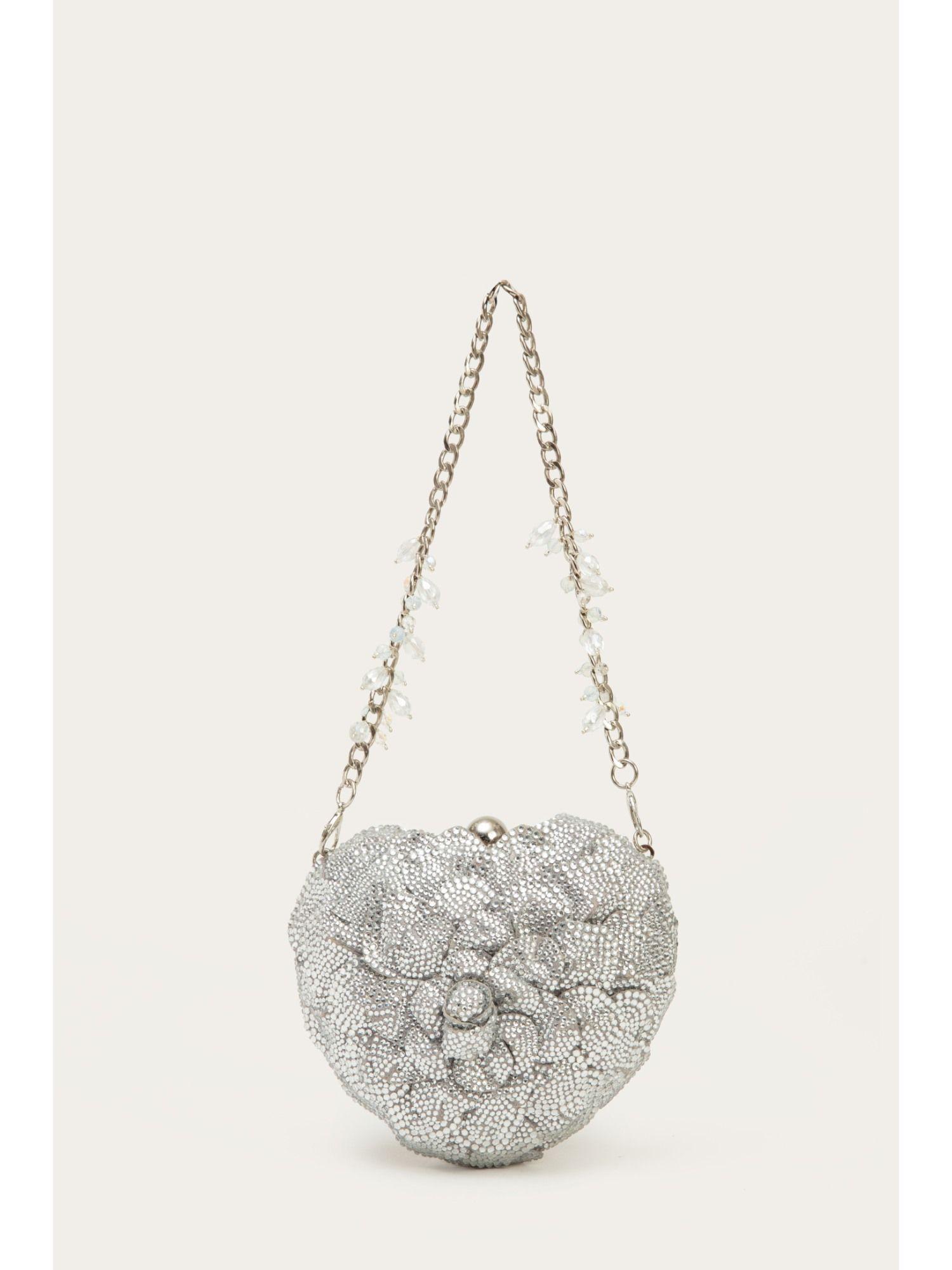 isa crysta silver embellished clutch