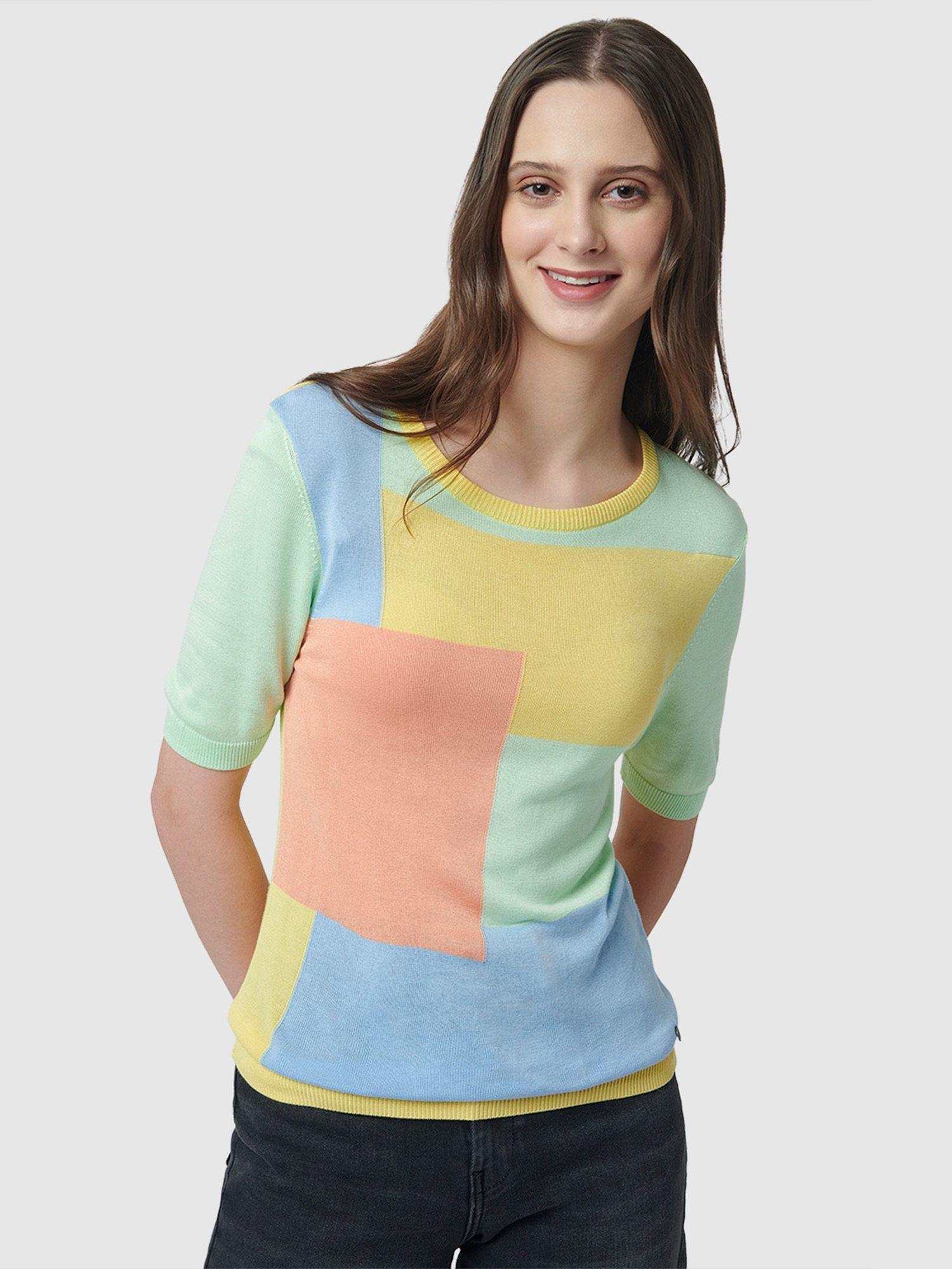 isabella colour block flat knit tee