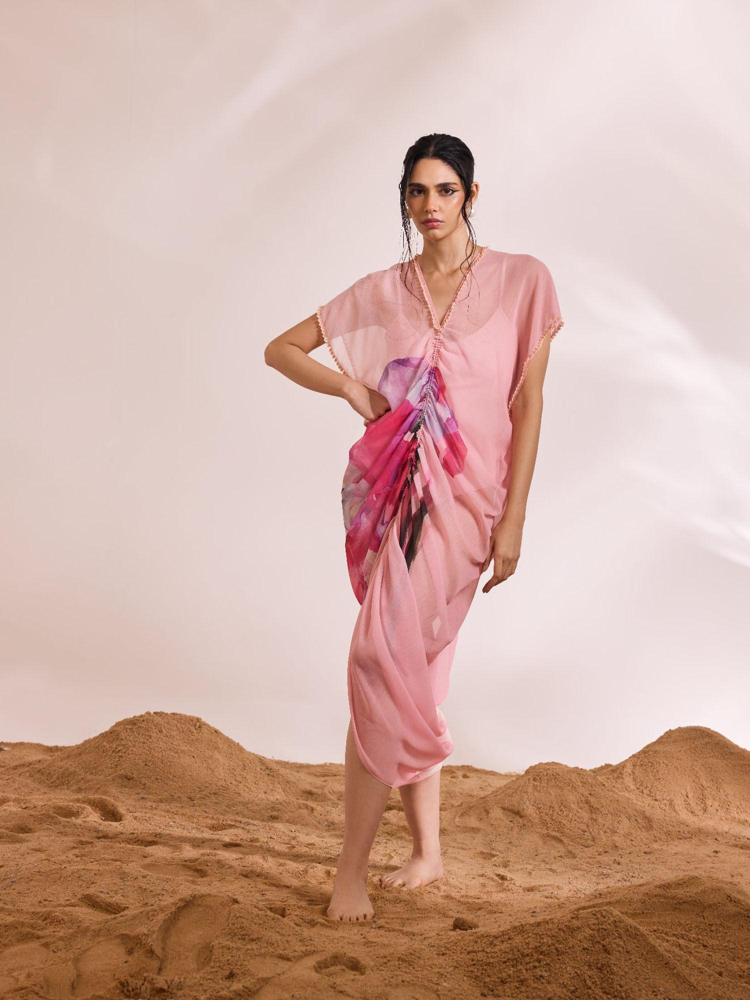 isadora pink kaftan dress with slip (set of 2)