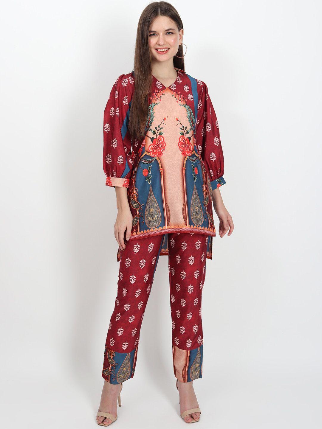 isam ethnic motifs printed tunic & trousers co-ords set
