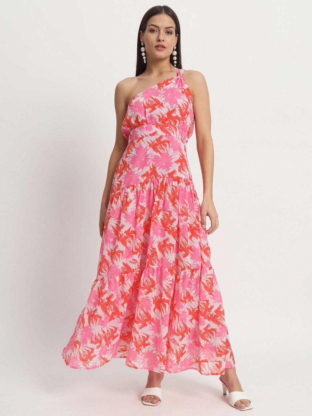 isam floral print one shoulder chiffon maxi dress