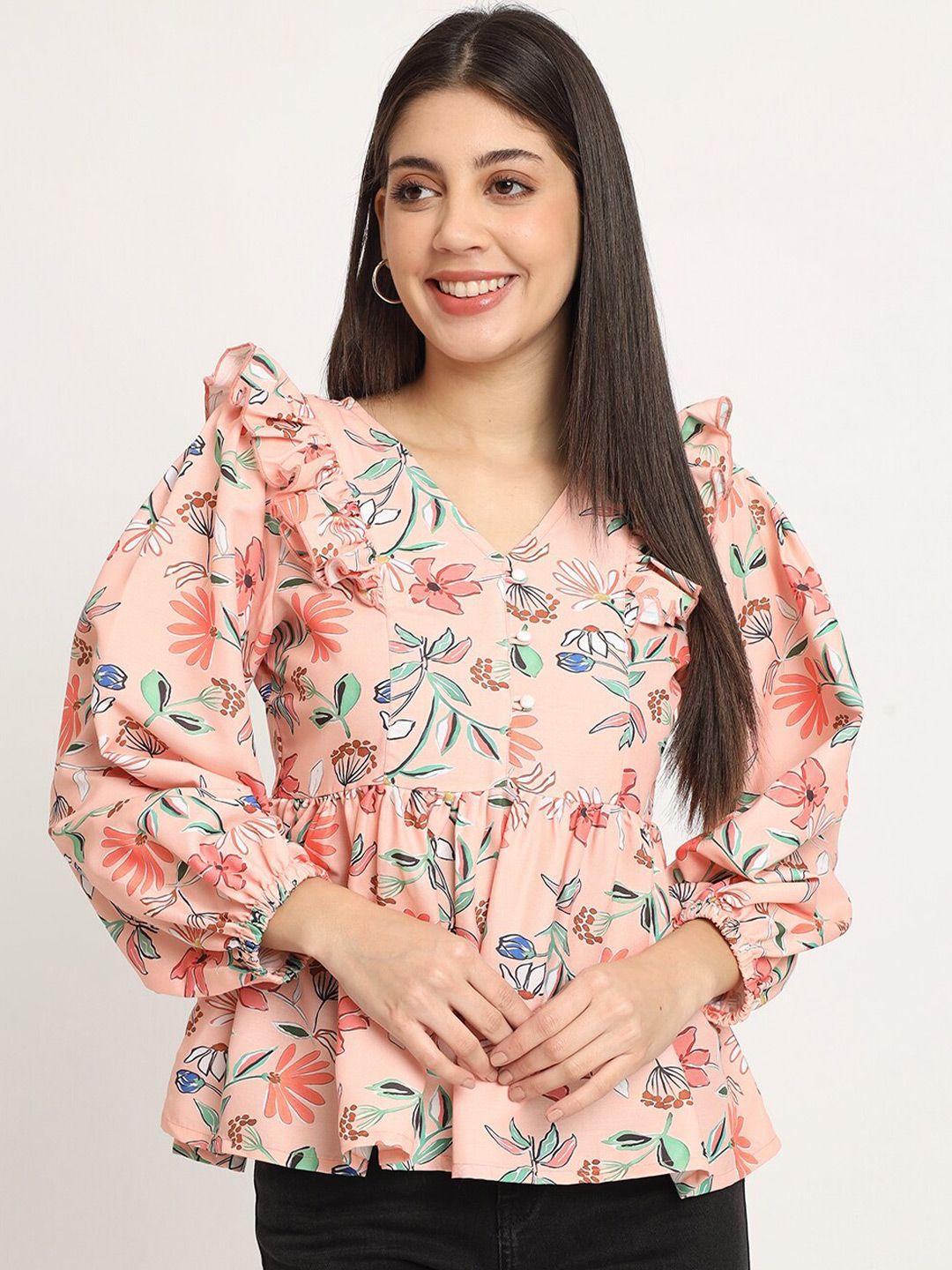 isam floral printed puff sleeve peplum top