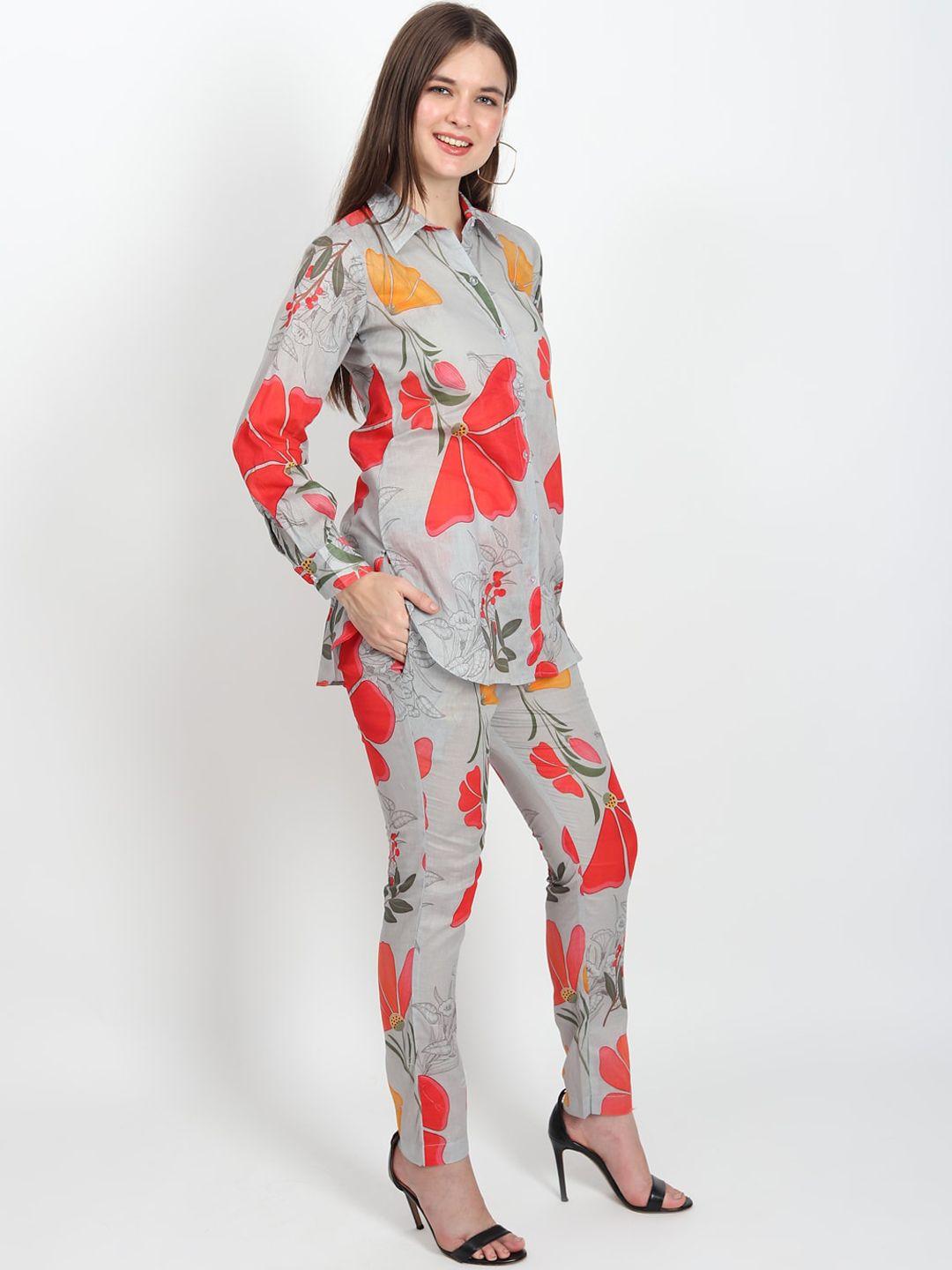 isam floral printed pure cotton shirt & trousers