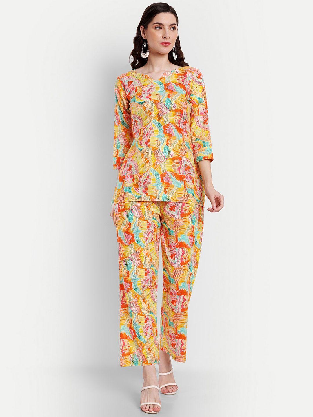 isam geometric printed pure cotton top & trouser
