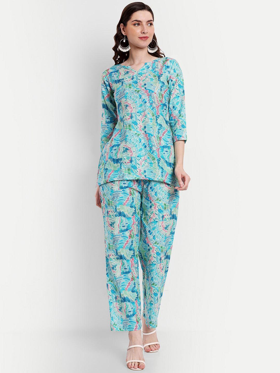 isam geometric printed pure cotton top & trousers
