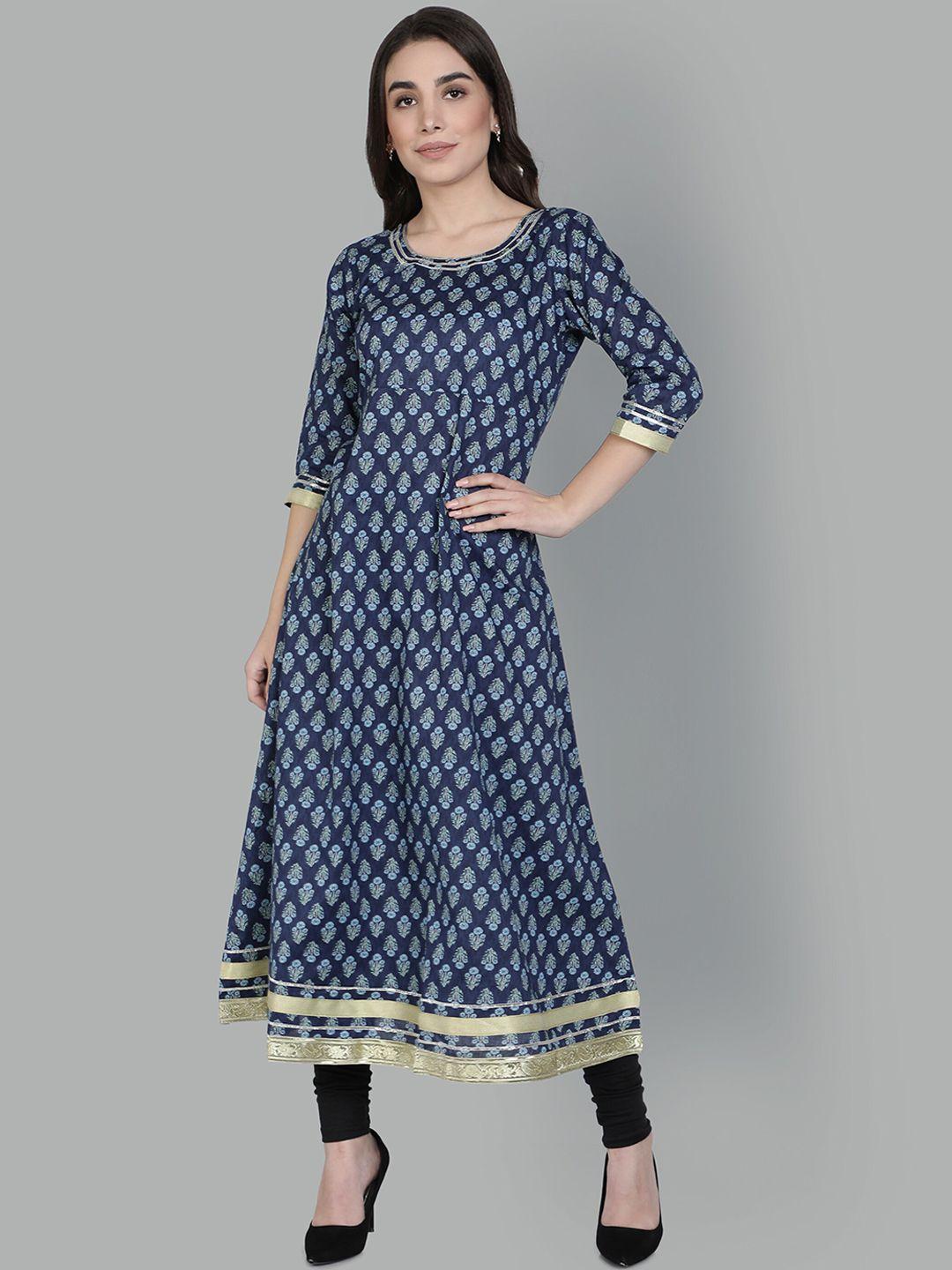 isam printed floral anarkali round neck cotton kurta