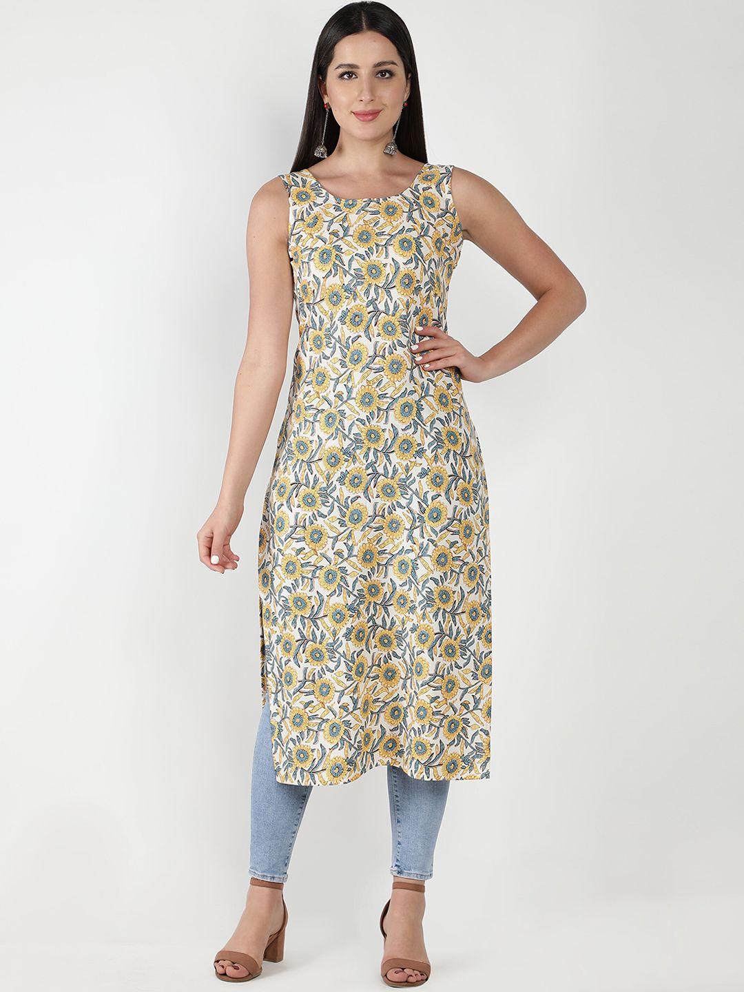 isam printed floral round neck cotton kurta