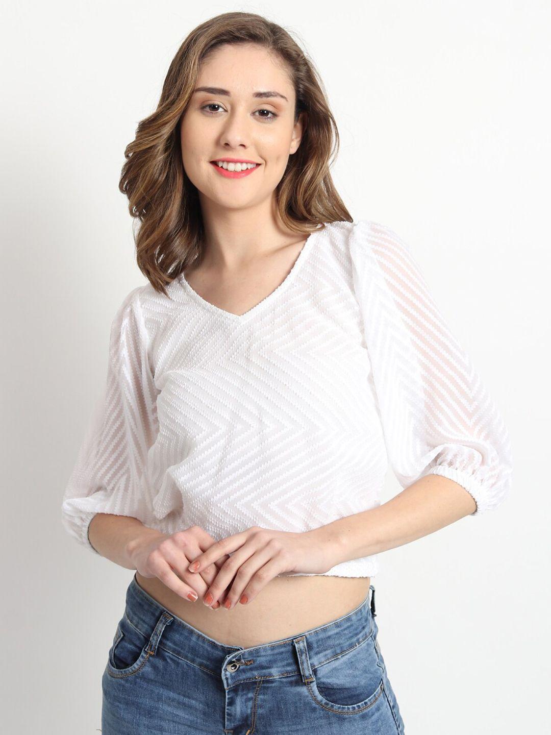 isam self design puff sleeves v-neck crop top