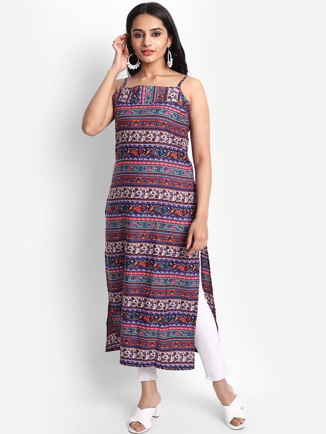 isam shoulder straps ethnic motifs printed crepe kurta