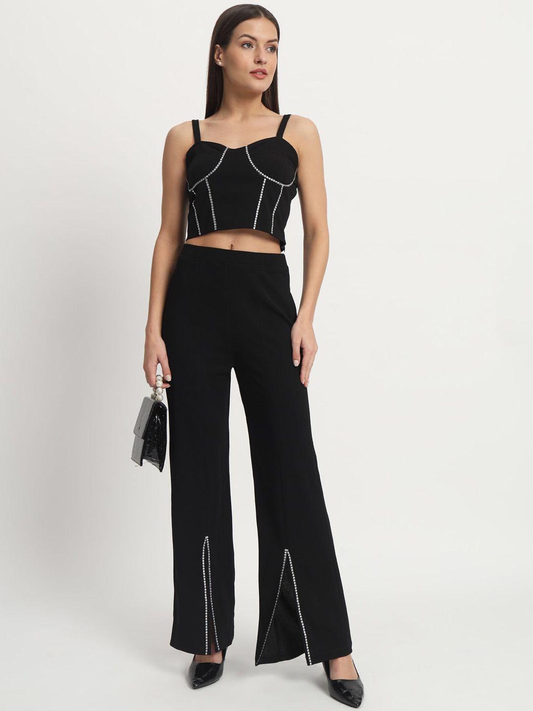 isam sweet heart neck crop top with mid-rise trouser co-ords
