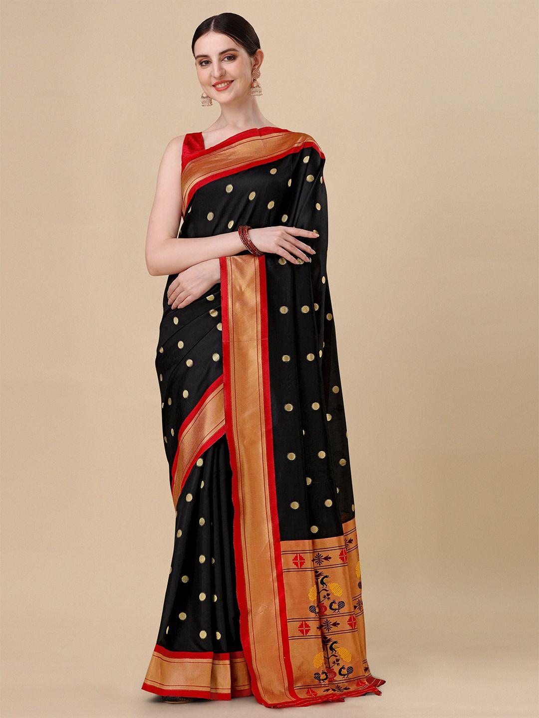 isha trade black woven design silk blend kanjeevaram saree