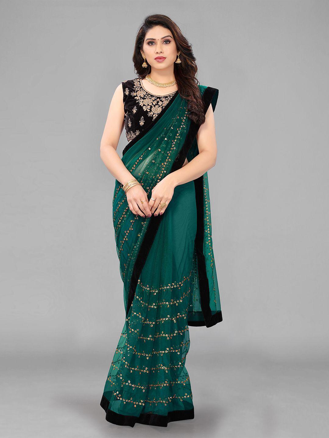 isha trade green embellished embroidered net saree