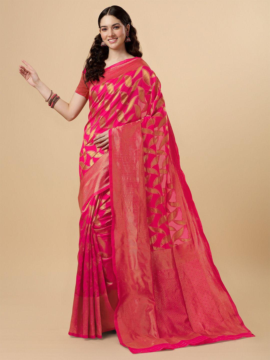 isha trade pink woven design silk blend kanjeevaram saree