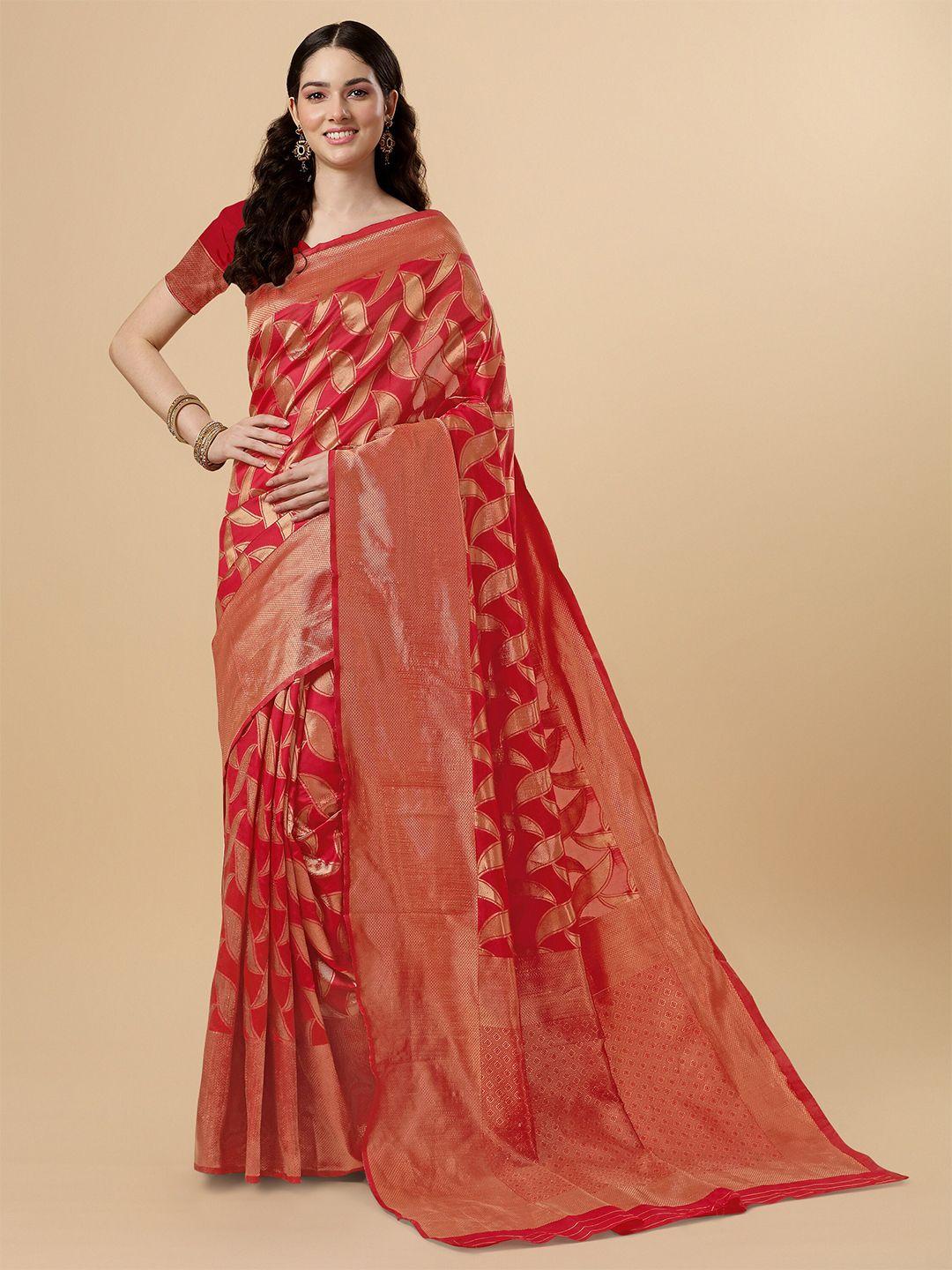 isha trade red woven design silk blend kanjeevaram saree