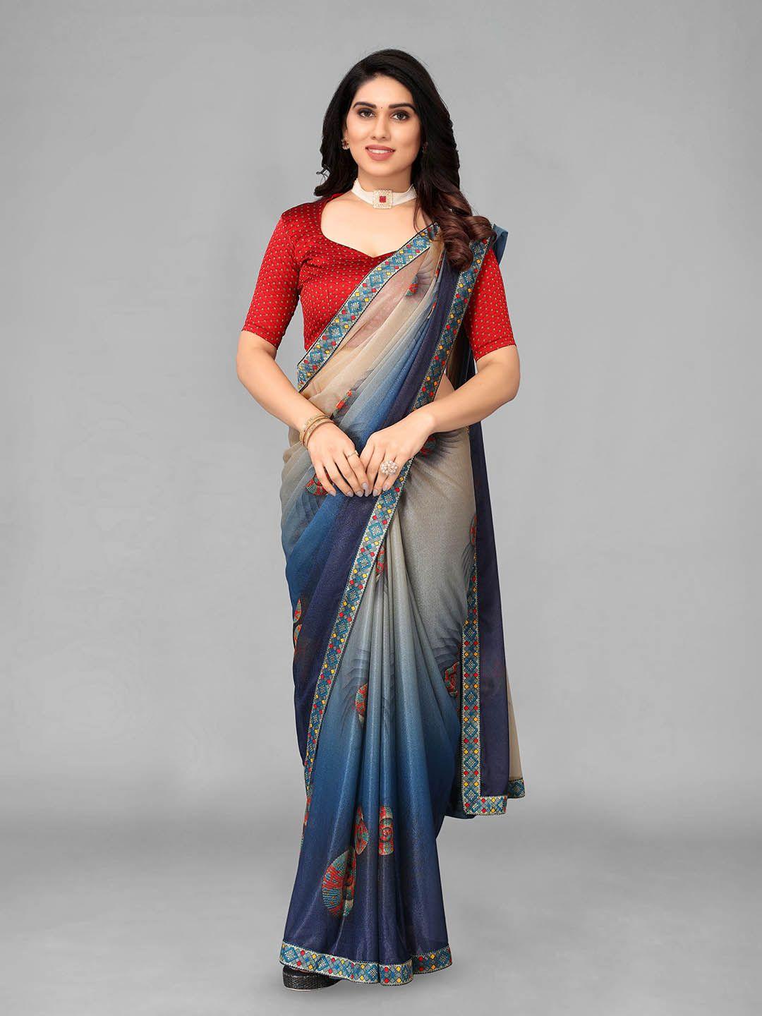 isha trade blue & cream-coloured colourblocked saree