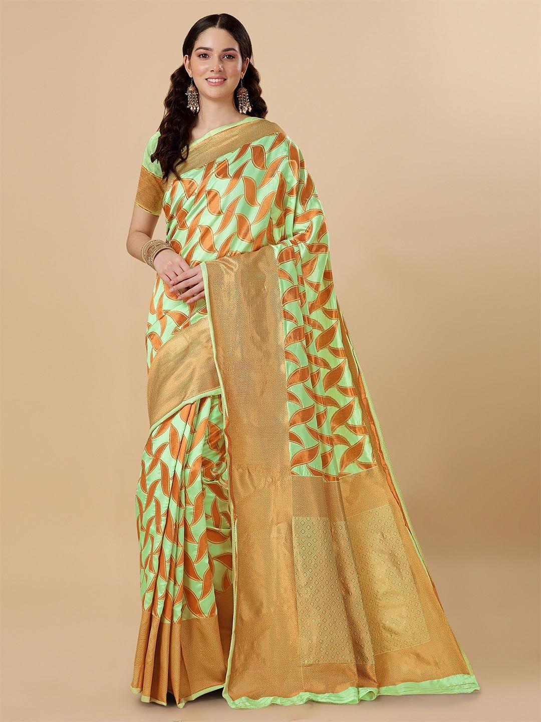 isha trade green woven design silk blend kanjeevaram saree