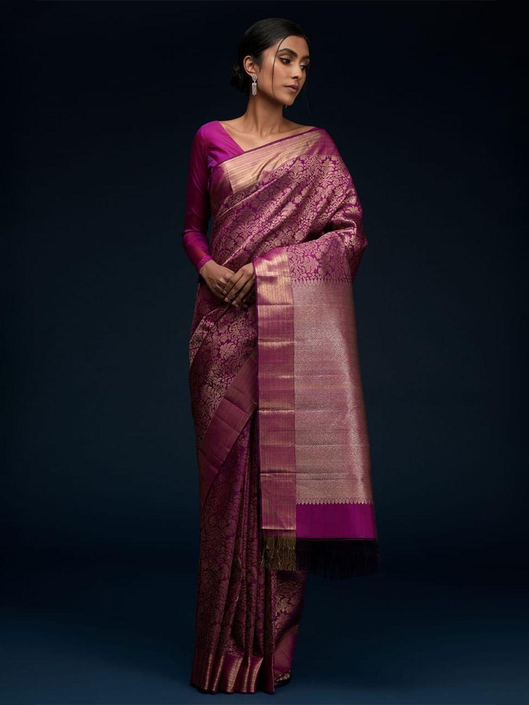 isha trade pink woven design silk blend kanjeevaram saree