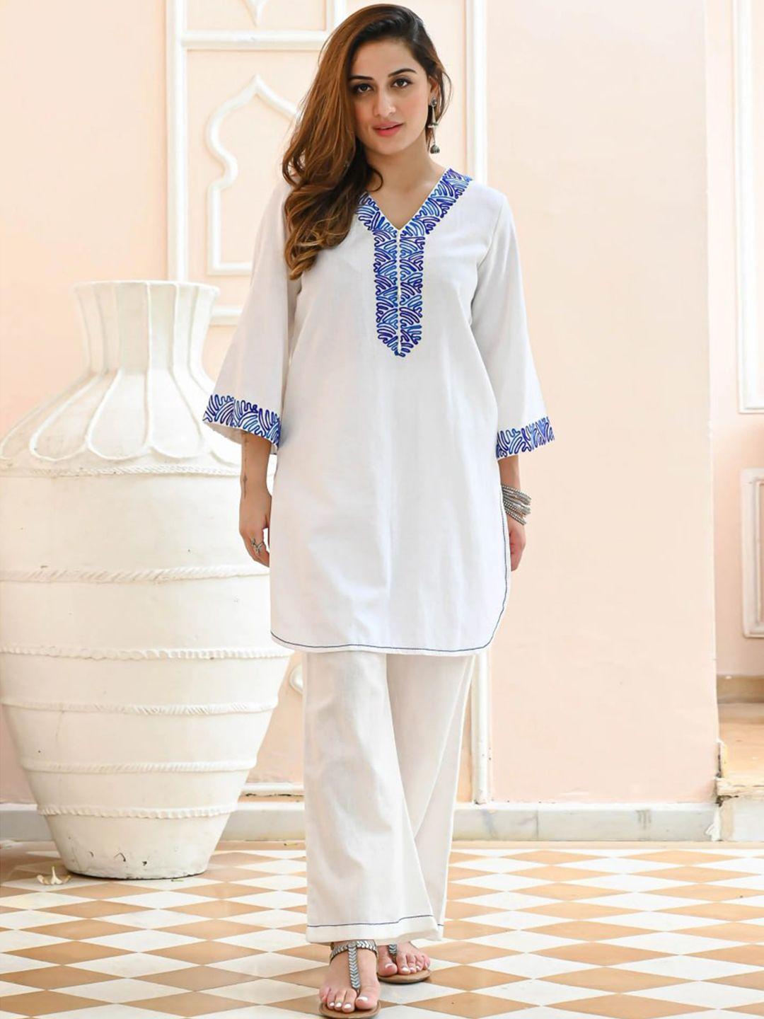 isha trade plus size embroidered pure cotton tunic with palazzo co-ords