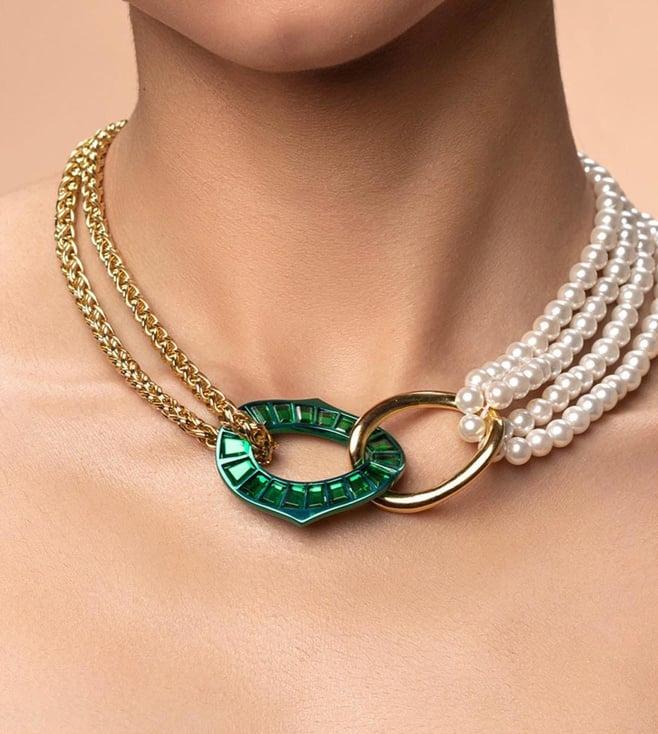 isharya green q sultana mirror & pearl necklace