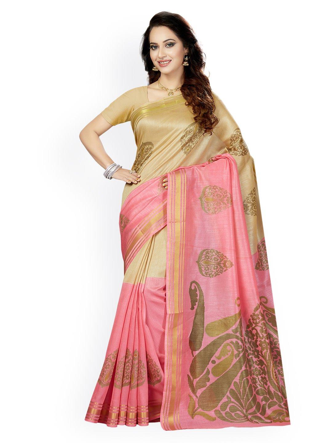 ishin-art-silk-beige-&-pink-ethnic-motifs-printed-women's-saree-including-blouse-piece