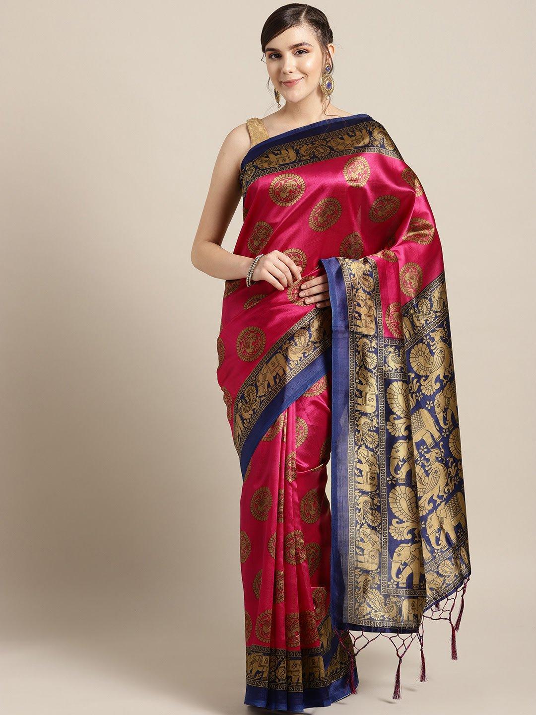 ishin-art-silk-pink-&-blue-ethnic-motifs-printed-women's-saree