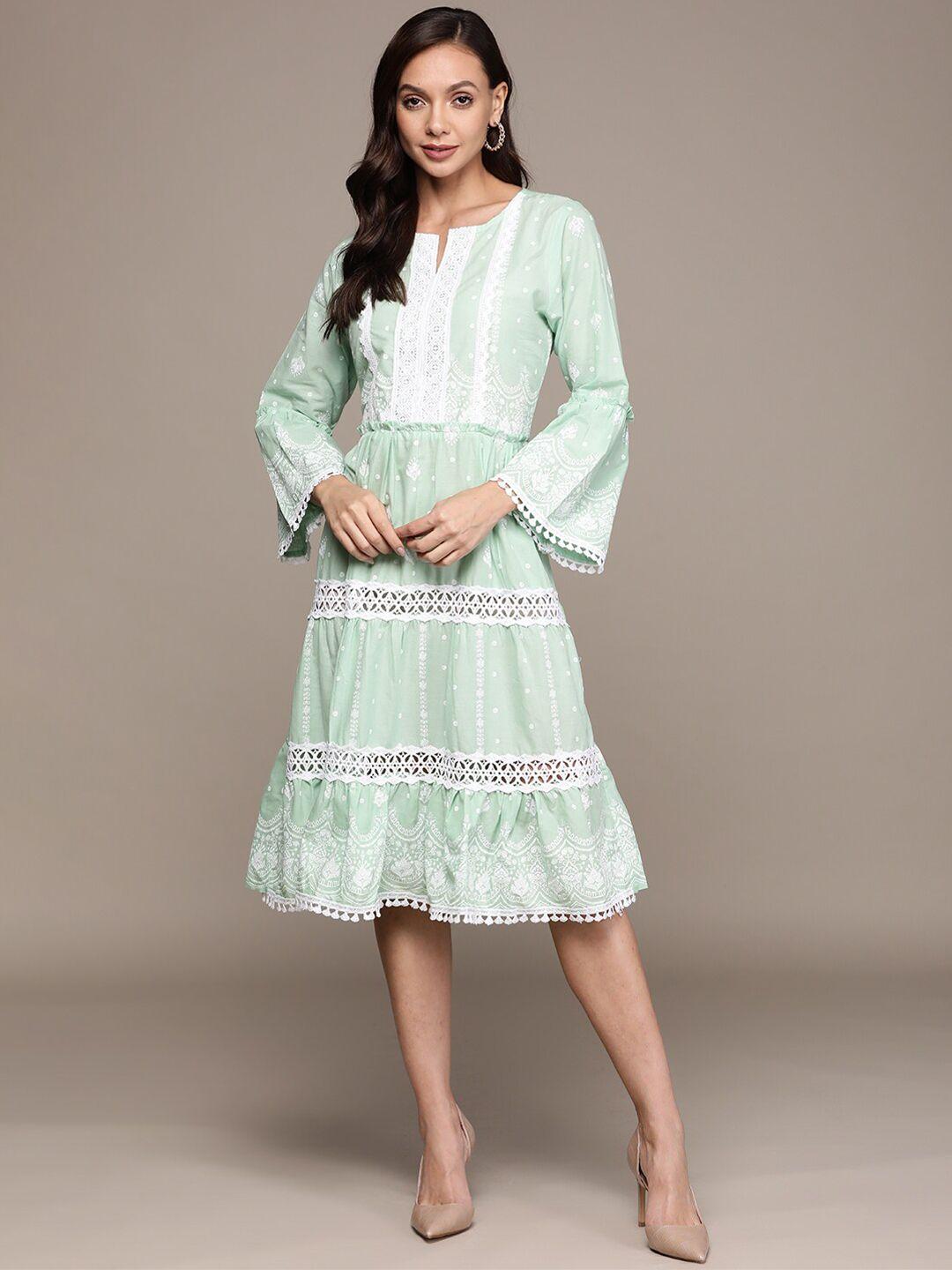 ishin embroidered cotton a-line dress