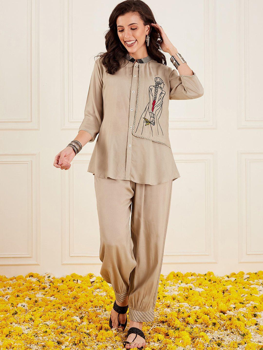 ishin embroidered shirt with trousers