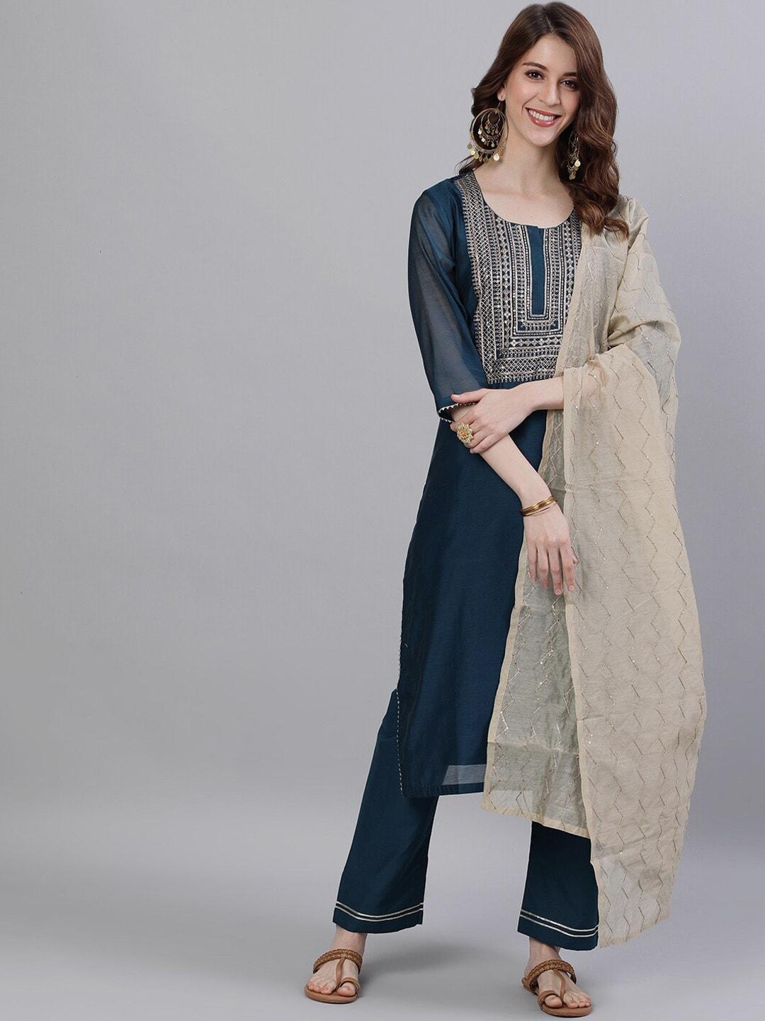 ishin ethnic motifs embroidered kurta with trousers & with dupatta