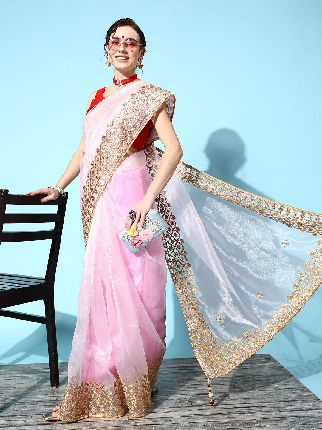 ishin floral  saree with embroidered border