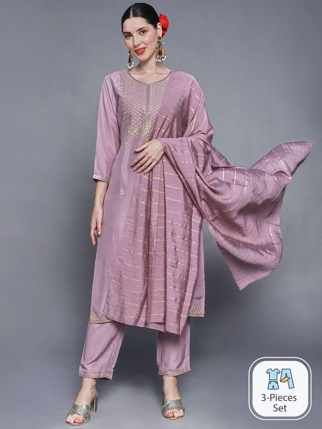 ishin floral embroidered regular a-line kurta with trousers &  dupatta