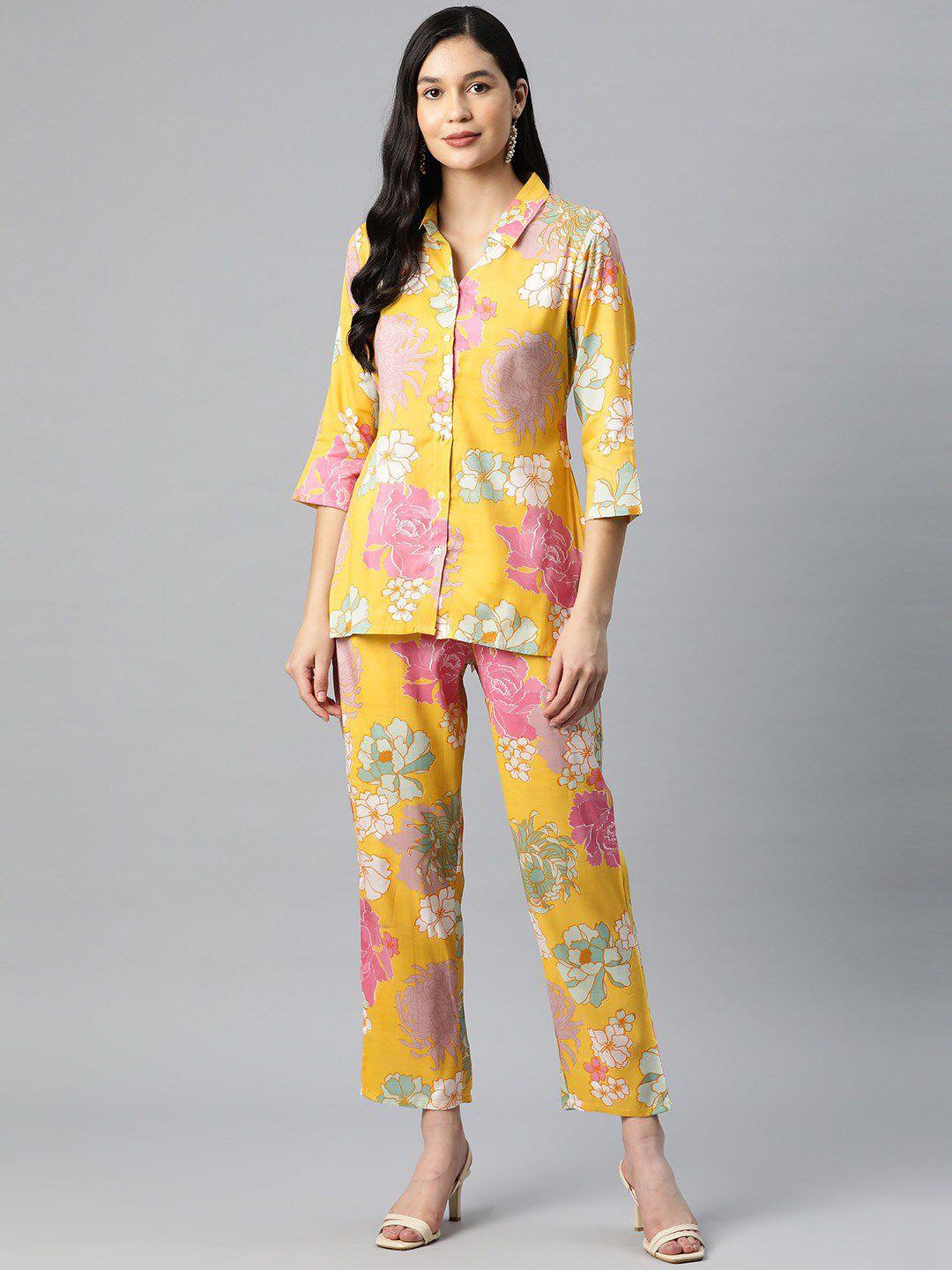 ishin floral printed shirt with trousers