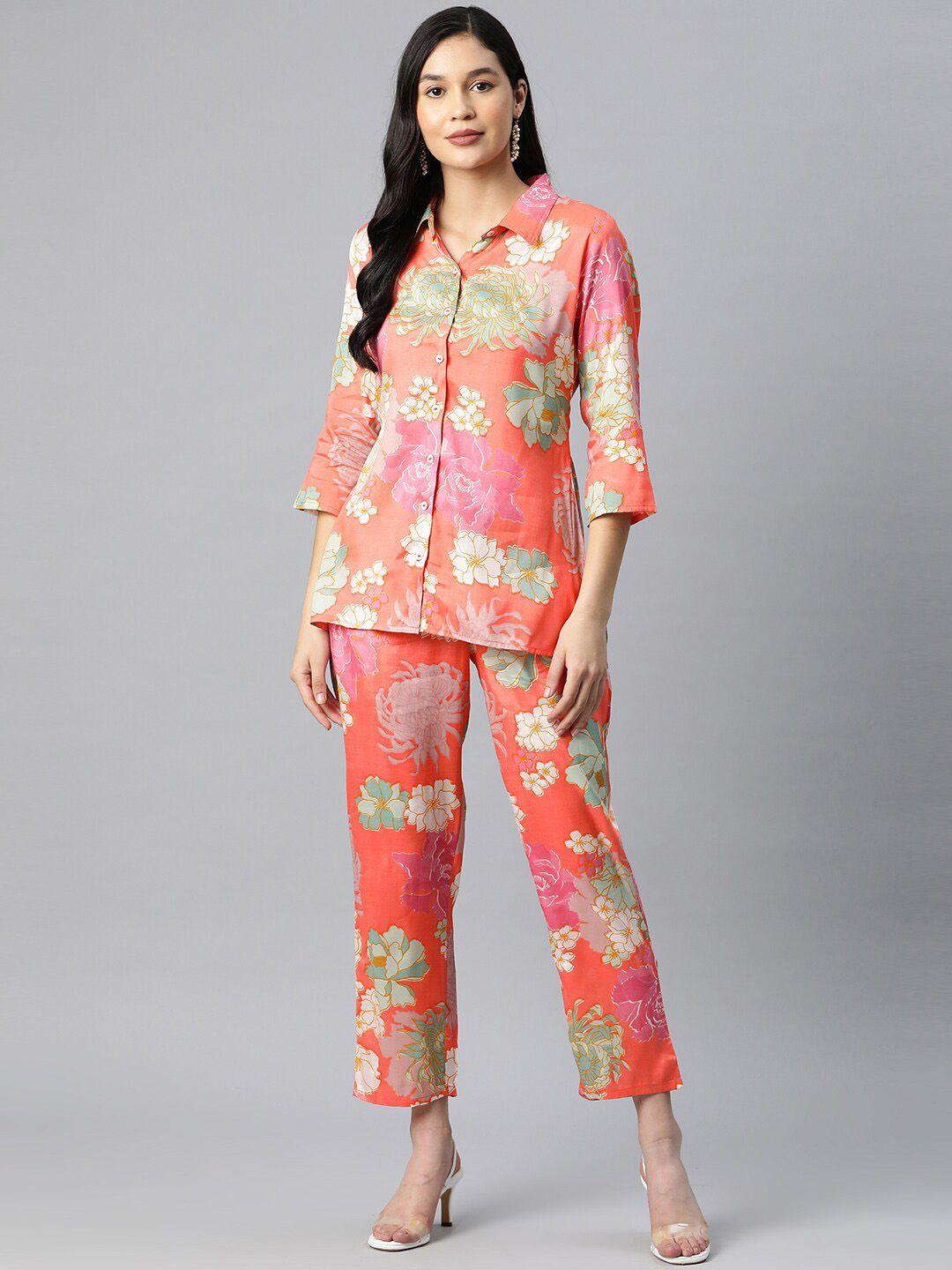 ishin floral printed shirt with trousers