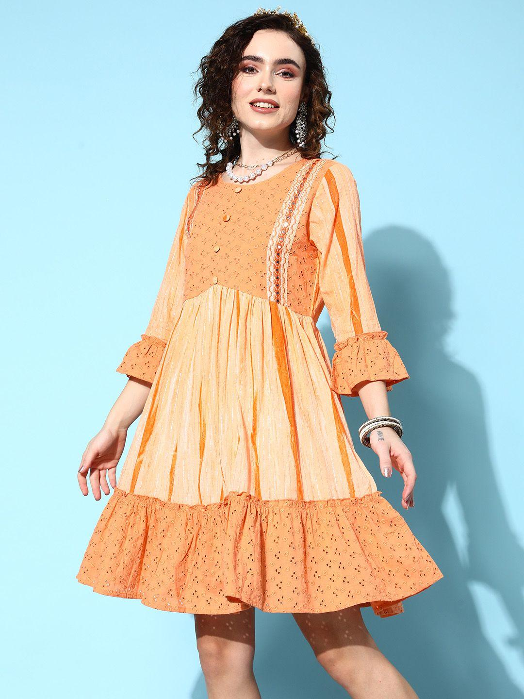 ishin women  orange embellished craftcore dress